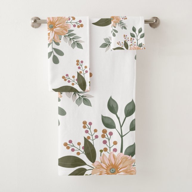 Ensemble de serviettes de bain à motif floral (En situation)