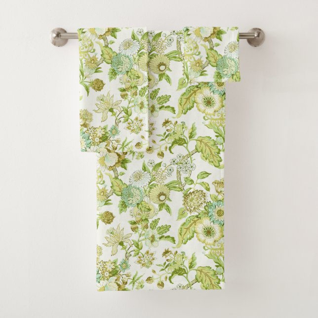 Ensemble de serviettes de bain à motif floral verd (En situation)