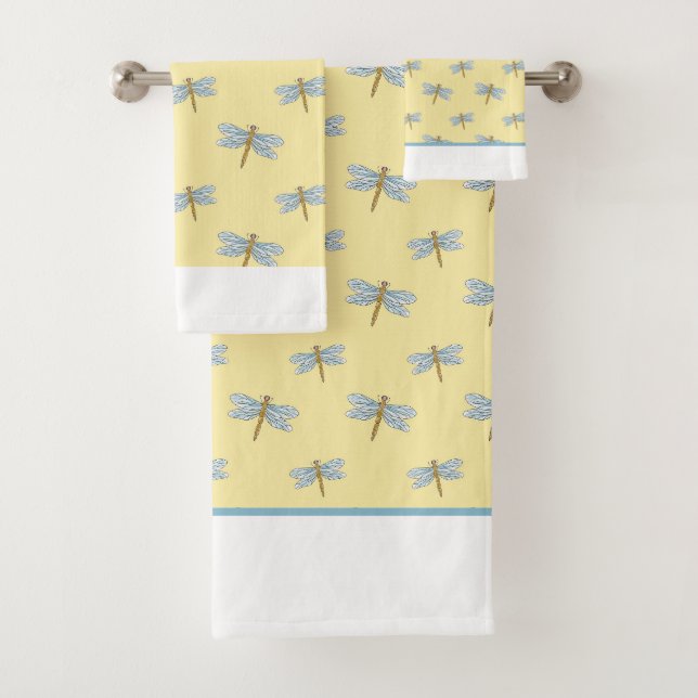 Ensemble de serviettes de bain à motifs de libellu (En situation)