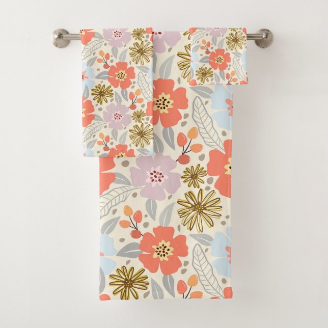 Ensemble de serviettes de bain à motifs floraux in (En situation)