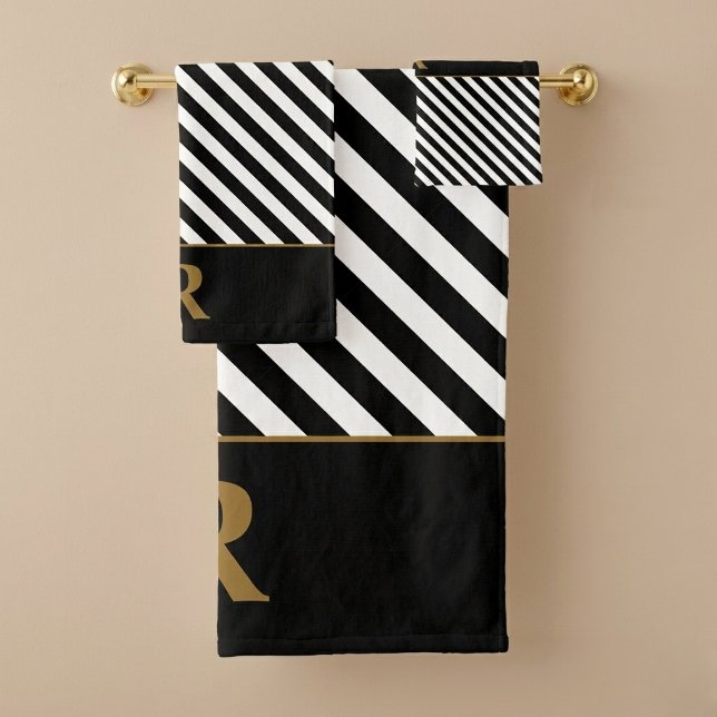 Ensemble de serviettes de bain à rayures noir/blan (Créateur téléchargé)