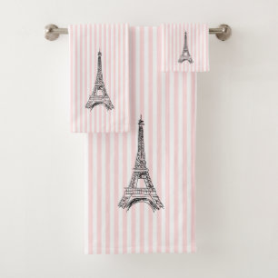 Ensemble de serviettes de bain à rayures roses de 
