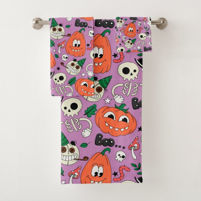 Ensemble de serviettes de bain à thème Halloween (En situation)