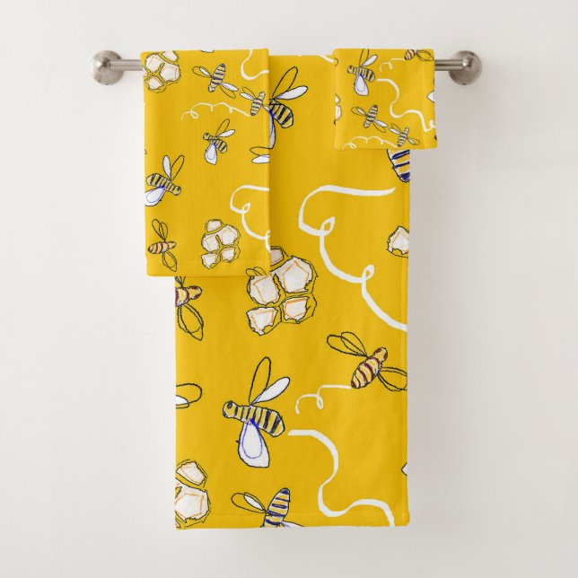 Ensemble de serviettes de bain Abeilles à miel (En situation)