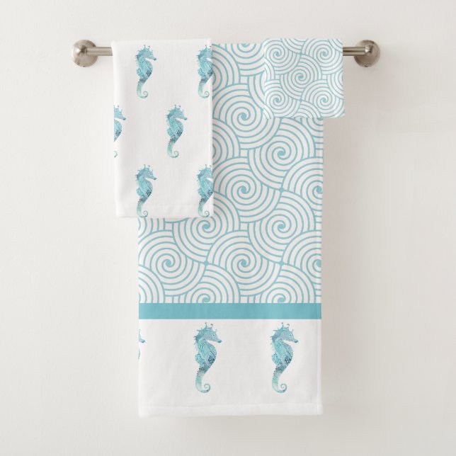 Ensemble de serviettes de bain Aqua Seahorse (En situation)