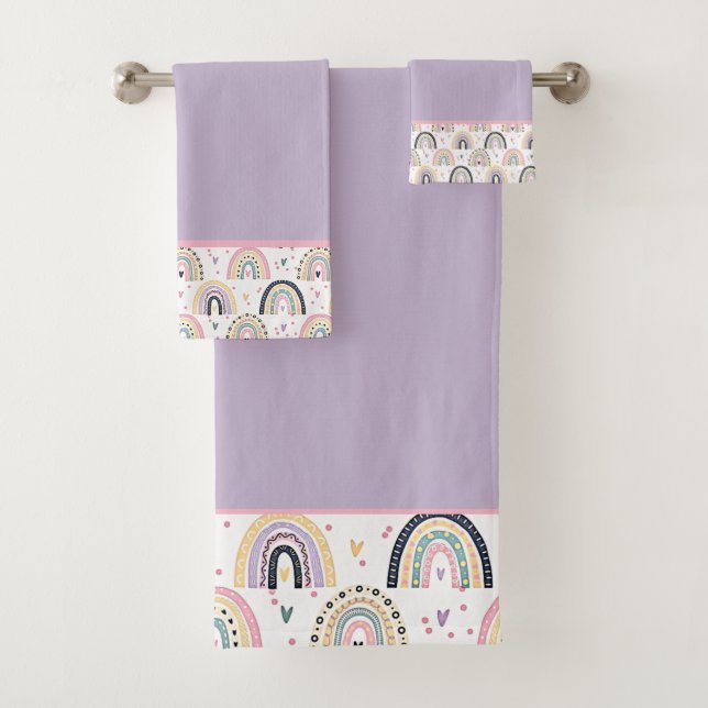 Ensemble de serviettes de bain arc-en-ciel pastel  (En situation)