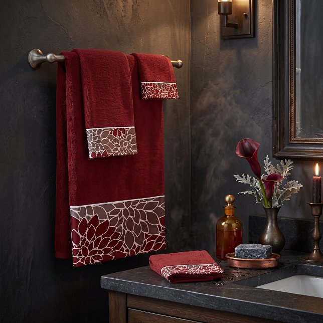 Ensemble de serviettes de bain aux dahlias rouges  (Créateur téléchargé)