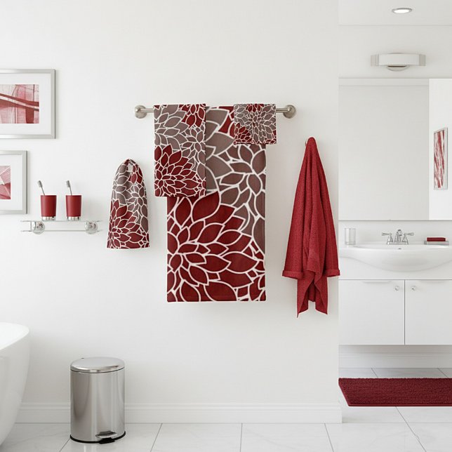 Ensemble de serviettes de bain aux dahlias rouges  (Créateur téléchargé)