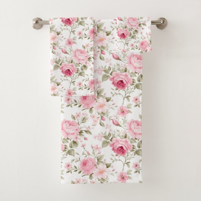 Ensemble de serviettes de bain aux roses roses ver (En situation)