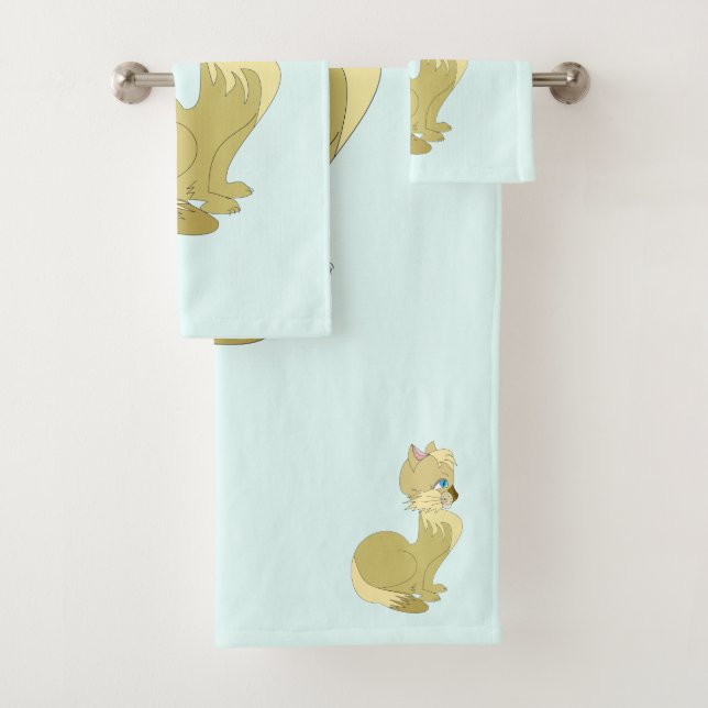Ensemble de serviettes de bain avec chat jaune (En situation)