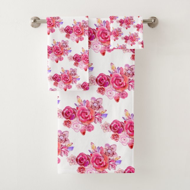 Ensemble de serviettes de bain avec roses (En situation)