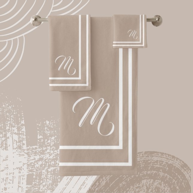 Ensemble De Serviettes De Bain Blanc Et Taupe Mono (Créateur téléchargé)