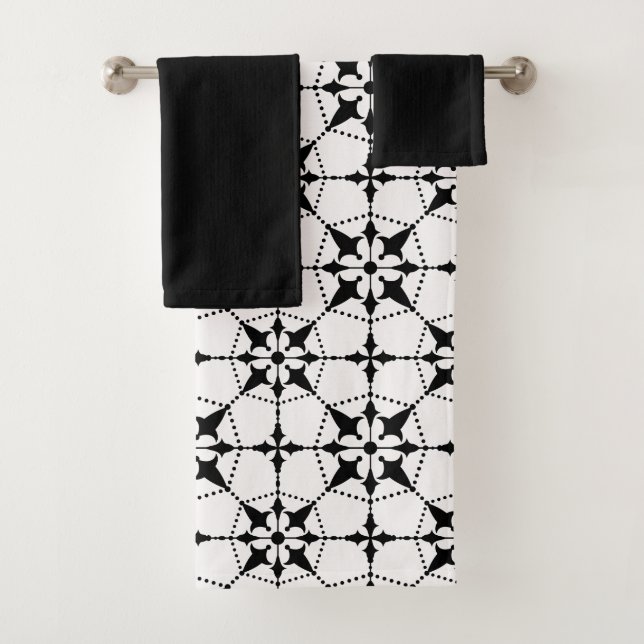Ensemble de serviettes de bain blanc Motif noir gé (En situation)