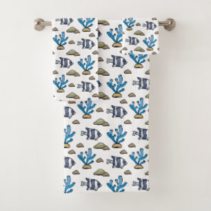 Ensemble de serviettes de bain bleu corail et pois