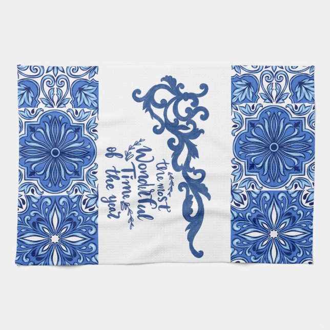 Ensemble de serviettes de bain bleu Mandala (Horizontal)