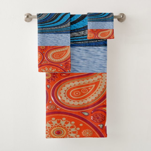 Ensemble de serviettes de bain bleu orange (En situation)