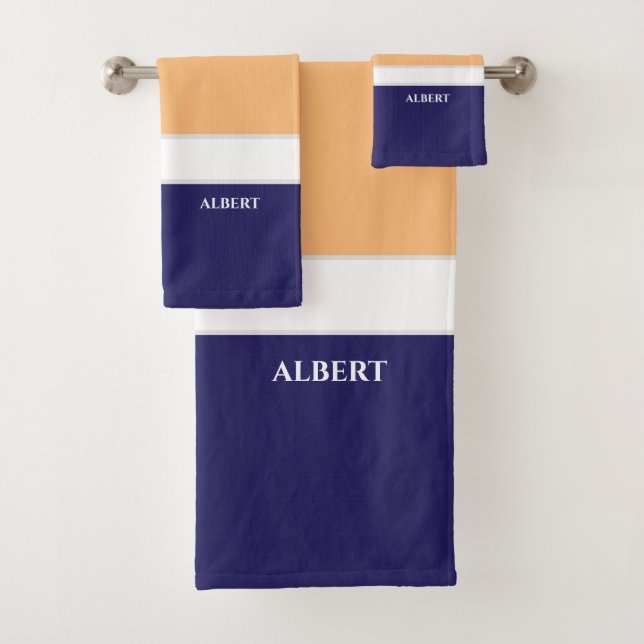 Ensemble de serviettes de bain bleu personnalisé (En situation)