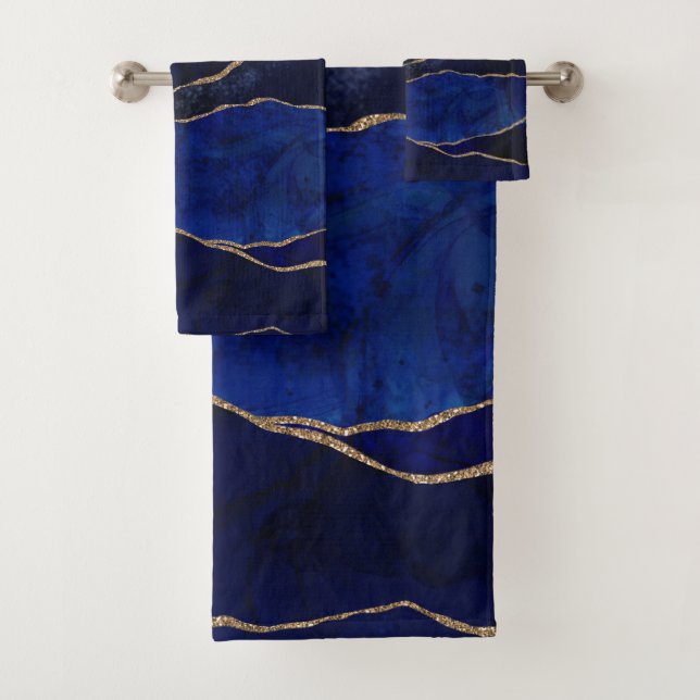 Ensemble de serviettes de bain Blue & Gold Agate M (En situation)