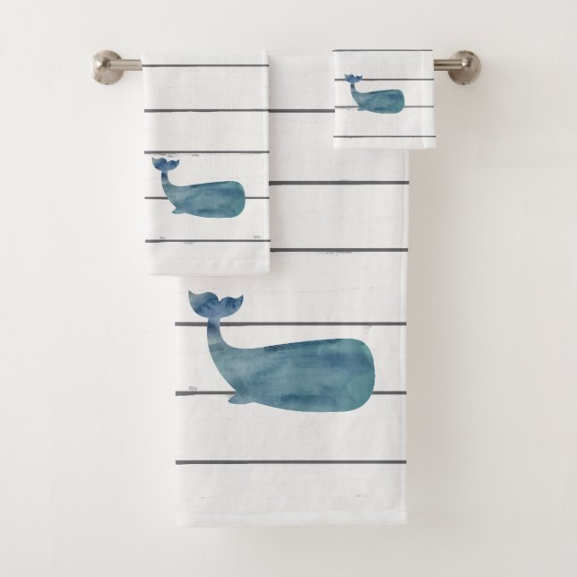 Ensemble de serviettes de bain Blue Whale Shiplap (En situation)