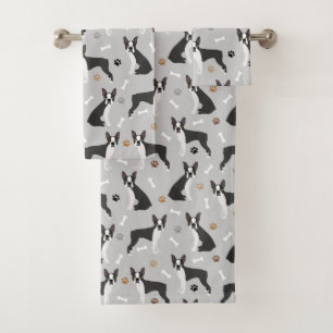 Ensemble de serviettes de bain Boston Terrier Bone