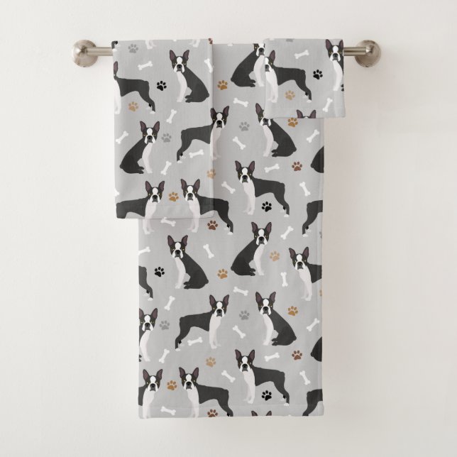 Ensemble de serviettes de bain Boston Terrier Bone (En situation)