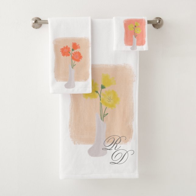 Ensemble de serviettes de bain botaniques pour vas (En situation)