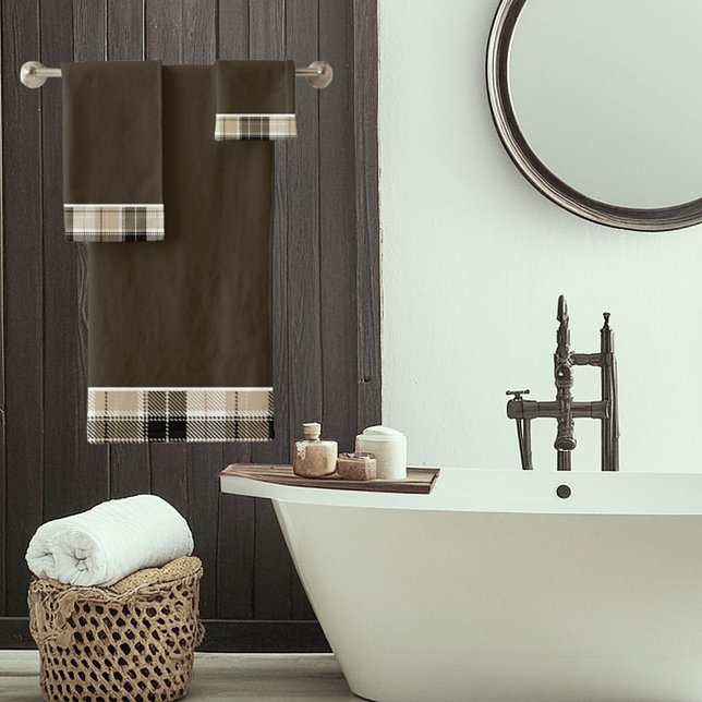 Ensemble de serviettes de bain carreaux tan et noi (Créateur téléchargé)