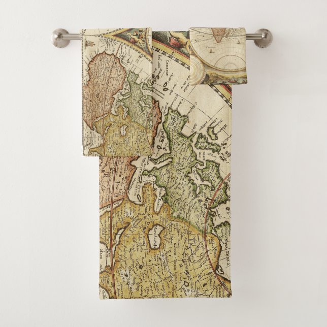 Ensemble de serviettes de bain carte du monde vint (En situation)