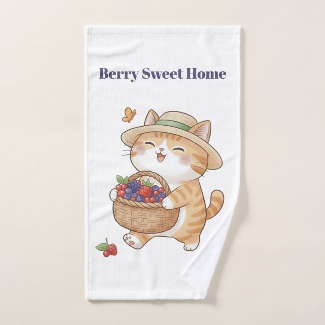 Ensemble de serviettes de bain Chat Kawaii & Baies (Serviette à main)