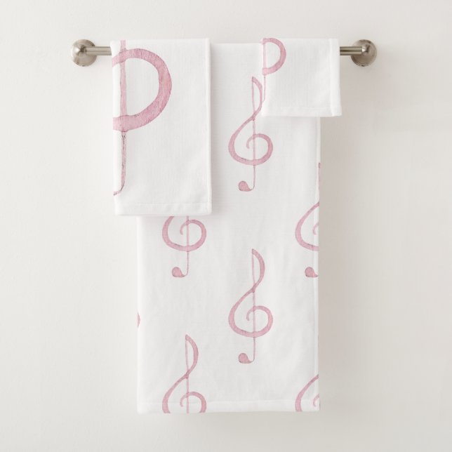 Ensemble de serviettes de bain Clé de sol rose (En situation)