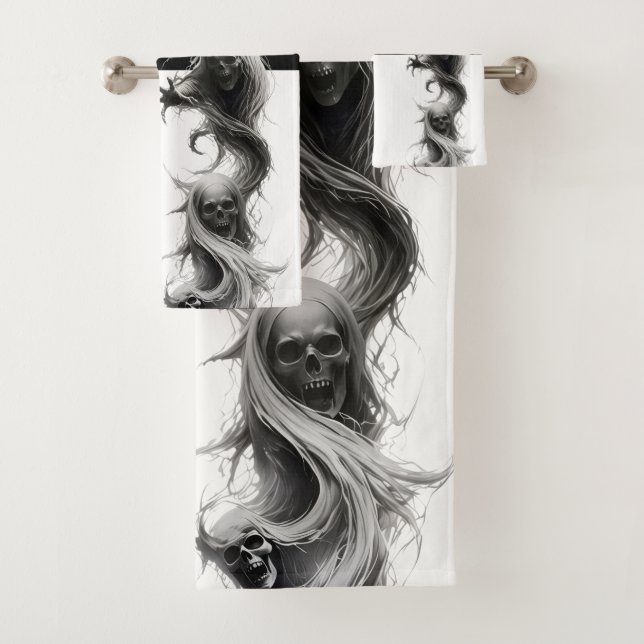 Ensemble de serviettes de bain crâne gothique fonc (En situation)