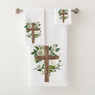 Ensemble de serviettes de bain Crucifix et Fleurs