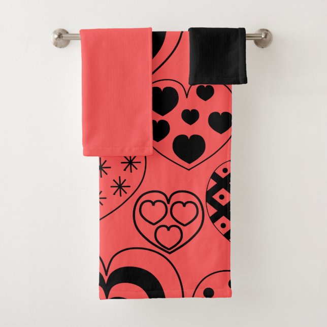 Ensemble de serviettes de bain de coeur répétitif (En situation)