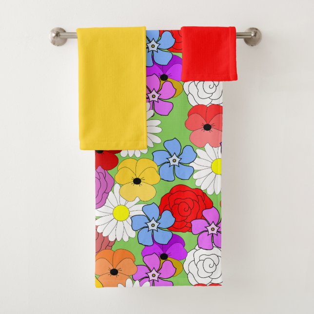 Ensemble de serviettes de bain de jardin fleuri (En situation)