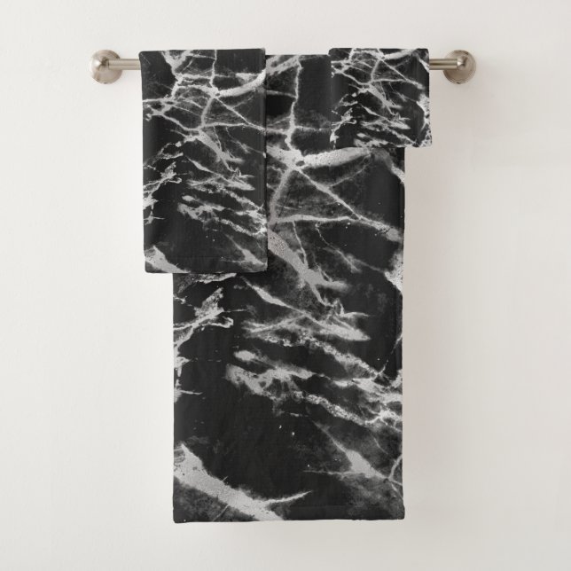 Ensemble de serviettes de bain en marbre noir et g (En situation)