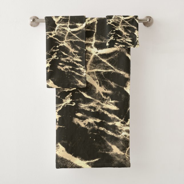 Ensemble de serviettes de bain en marbre noir et o (En situation)