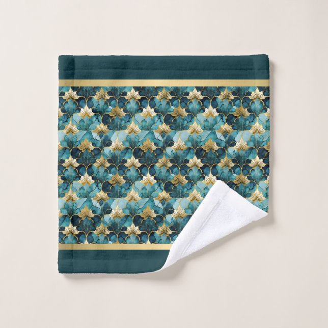 Ensemble de serviettes de bain en or sarcelle flor (Gant de toilette)