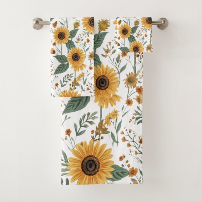 Ensemble de serviettes de bain été motif tournesol (En situation)