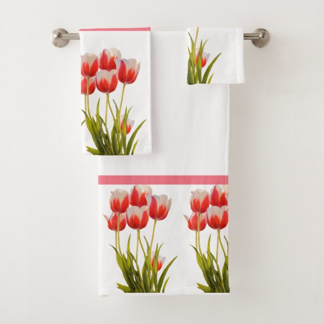Ensemble de serviettes de bain Fleur de Tulipe Rou (En situation)