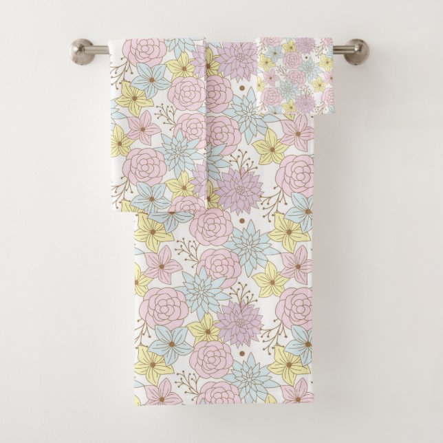 ensemble de serviettes de bain fleurs de printemps (En situation)
