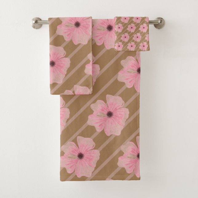 Ensemble de serviettes de bain Fleurs roses et ray (En situation)