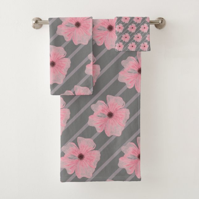 Ensemble de serviettes de bain Fleurs roses et ray (En situation)