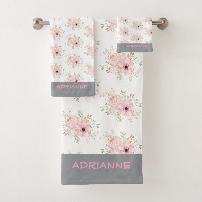 Ensemble De Serviettes De Bain Floral Rose (En situation)