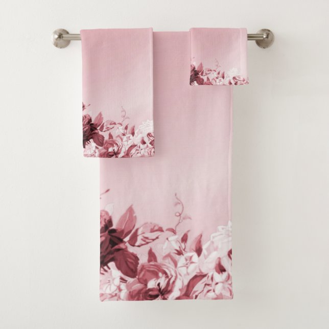 Ensemble De Serviettes De Bain Floral Rose (En situation)
