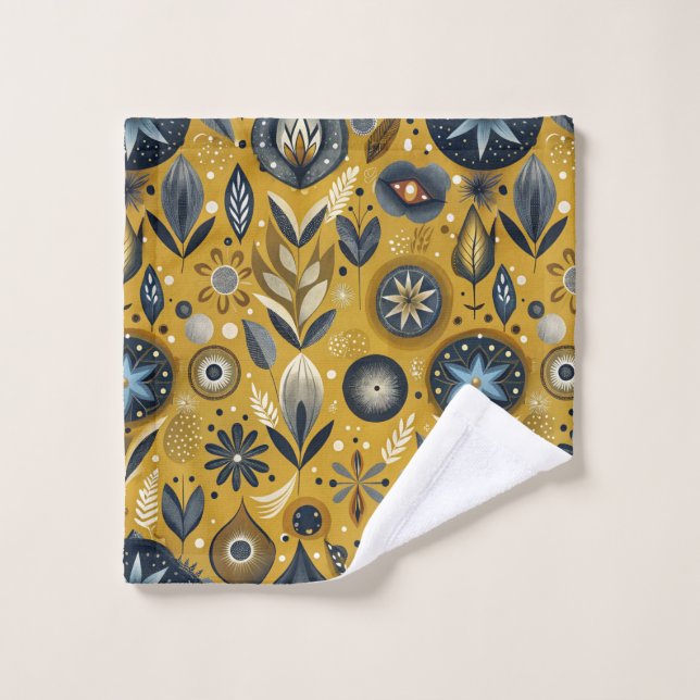 Ensemble de serviettes de bain florales bleues et  (Gant de toilette)