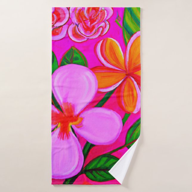 Ensemble de serviettes de bain florales rose chaud (Serviette de bain)