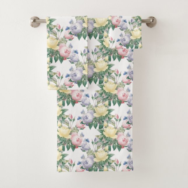 Ensemble de serviettes de bain florales Rose Paste (En situation)
