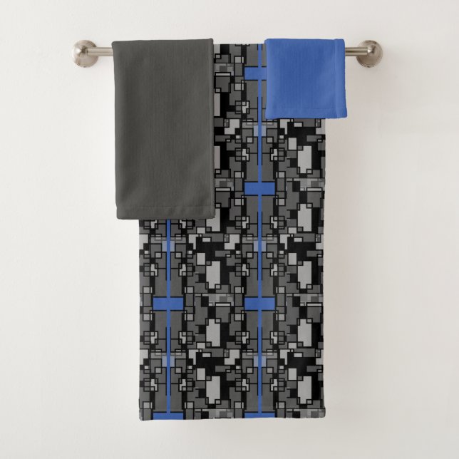 Ensemble de serviettes de bain géométriques gris b (En situation)