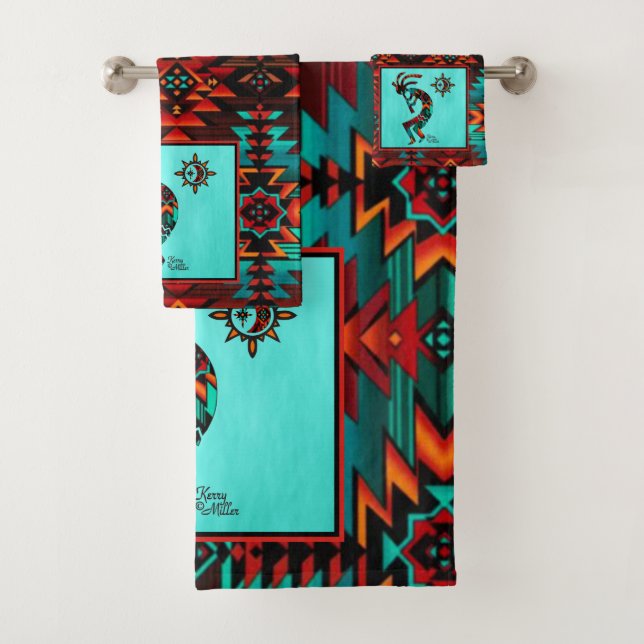Ensemble de serviettes de bain Kokopelli Sud-Ouest (En situation)