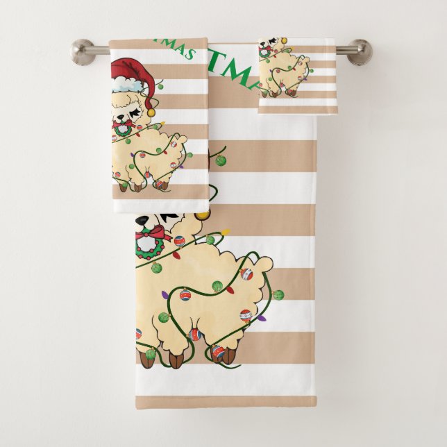 Ensemble de serviettes de bain Llama de Noël (En situation)